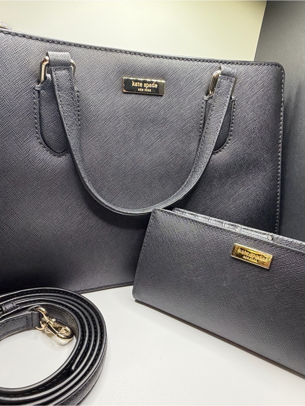 Kate Spade Black Saffiano Leather Satchel Crossbody & Wallet Set